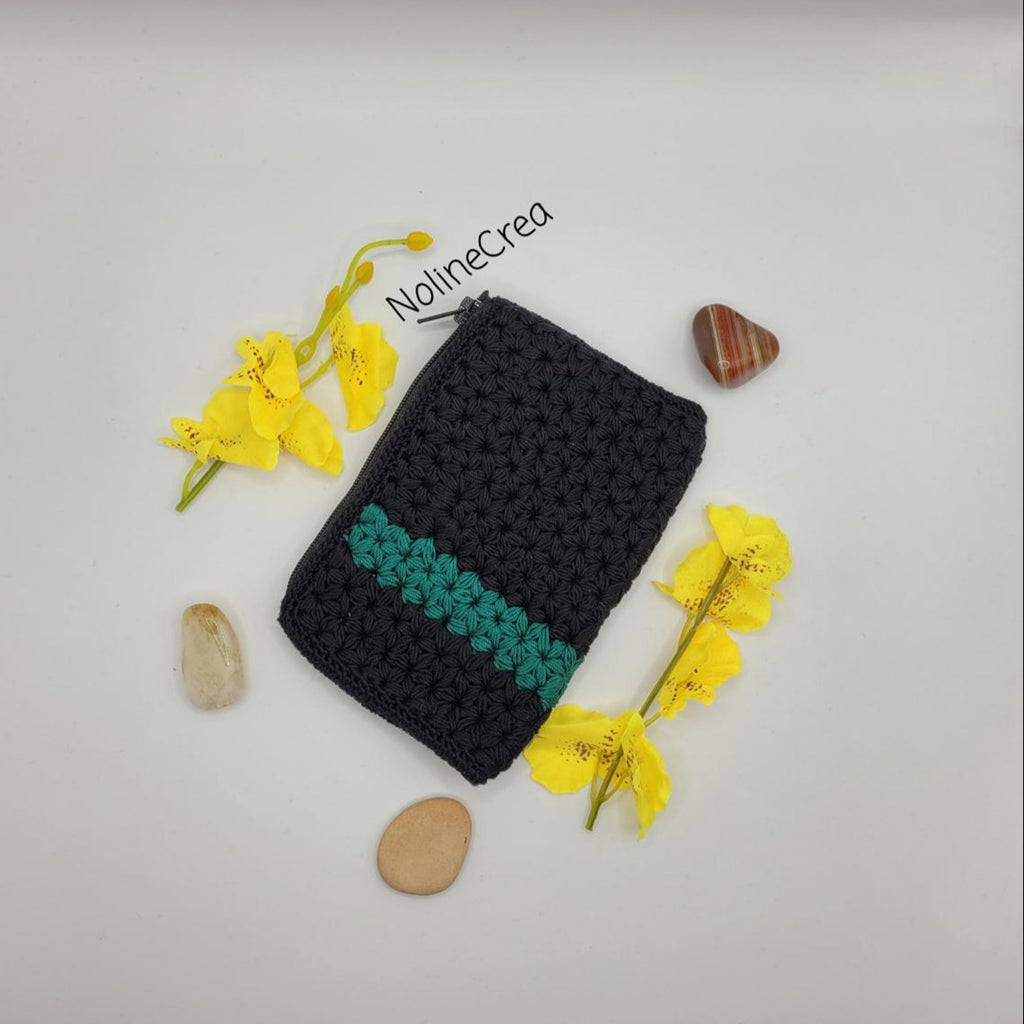 porte monnaie crochet point jasmin noir et beige