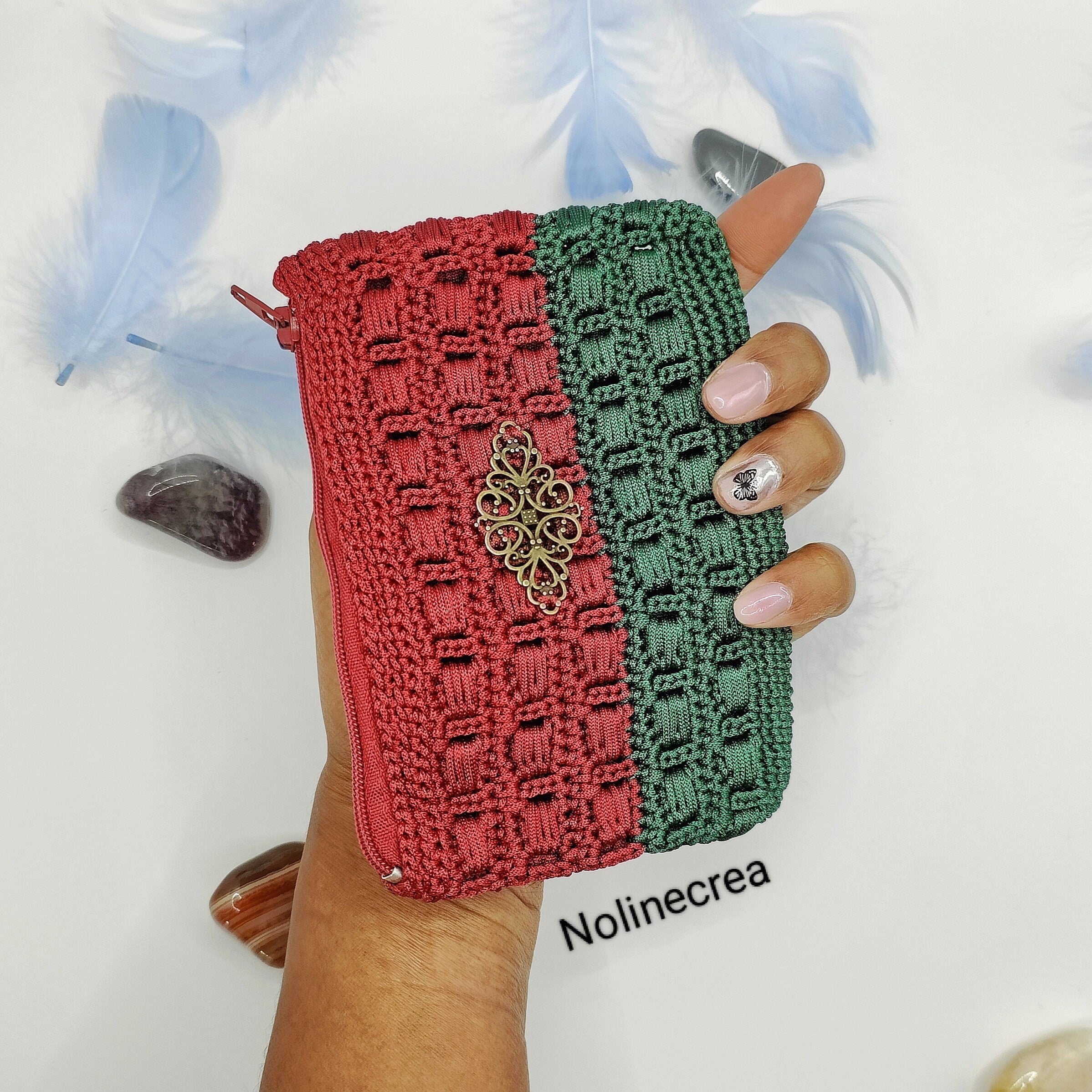 Petit porte monnaie rouge et vert fait main au crochet
