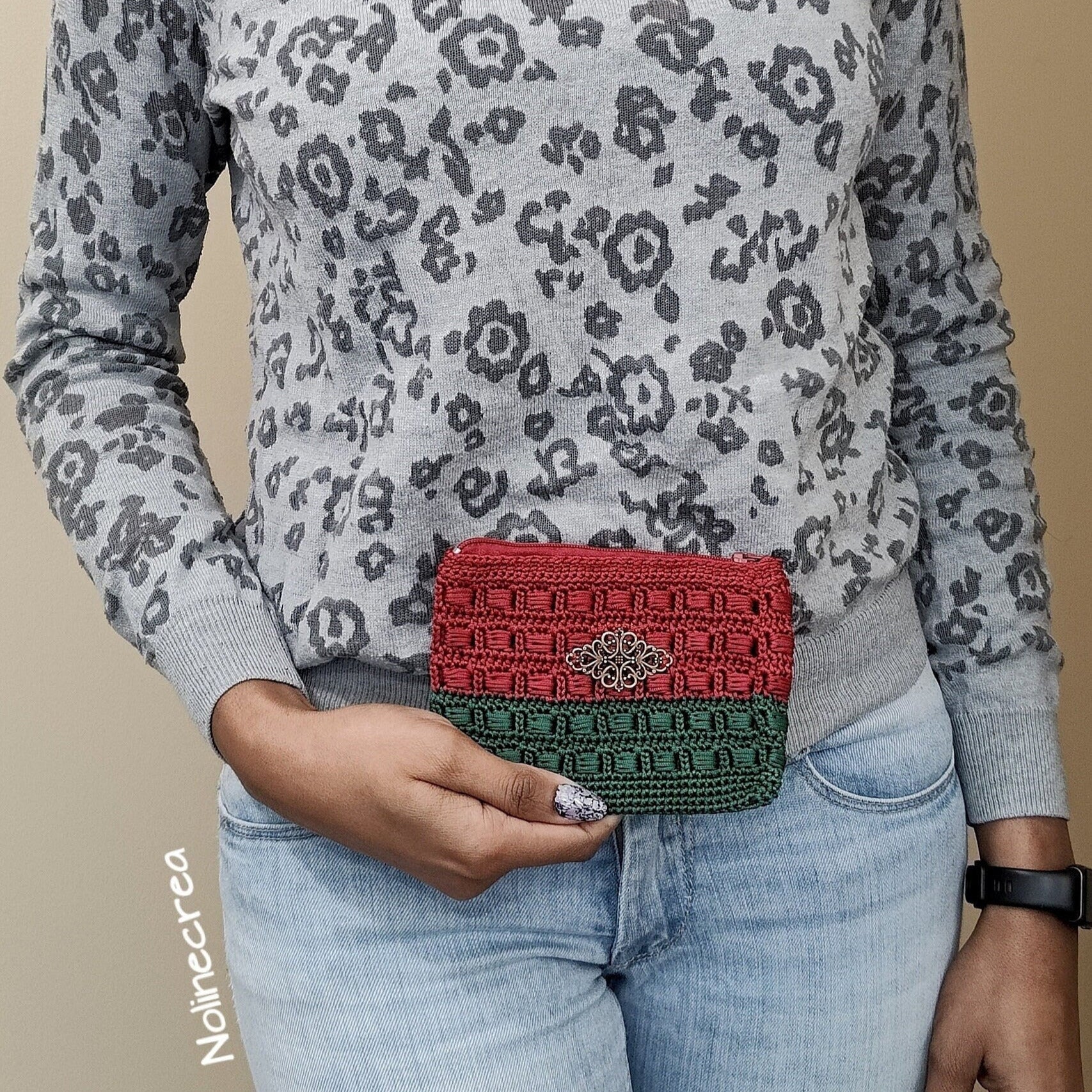 Petit porte monnaie rouge et vert fait main au crochet