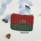 Petit porte monnaie rouge et vert fait main au crochet