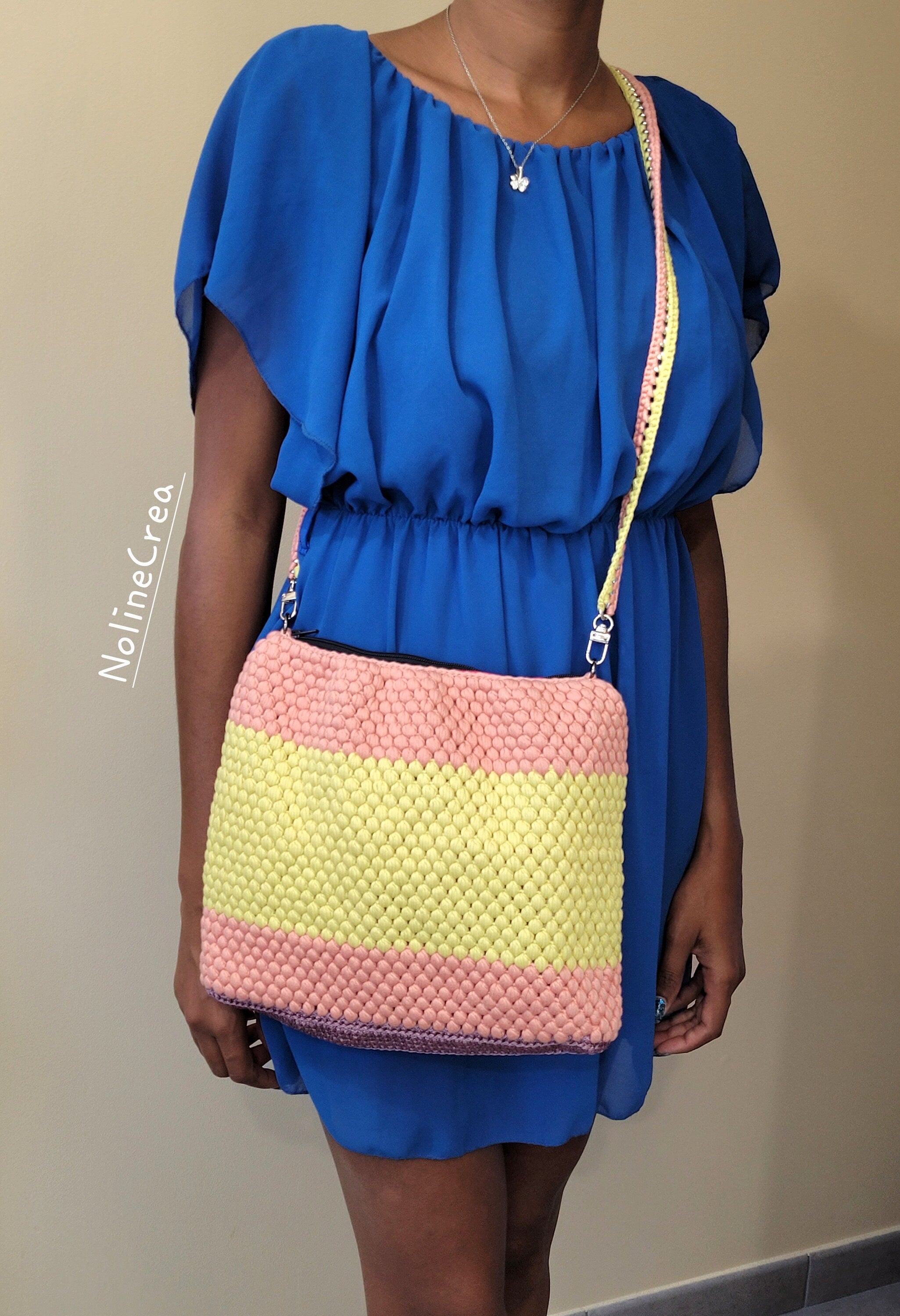 sac soleil d'été crochet jaune et rose