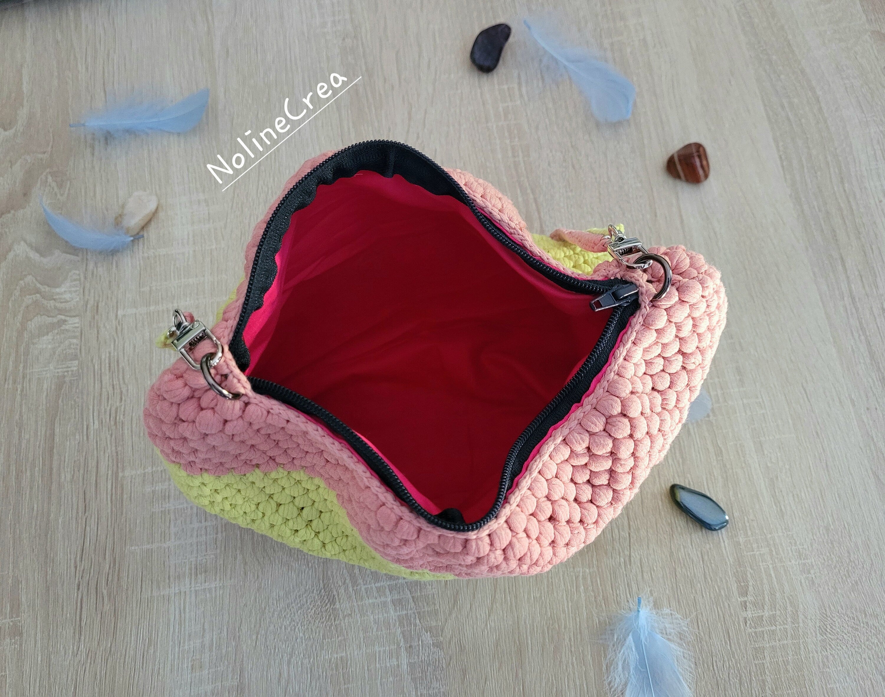 sac au crochet rose et jaune