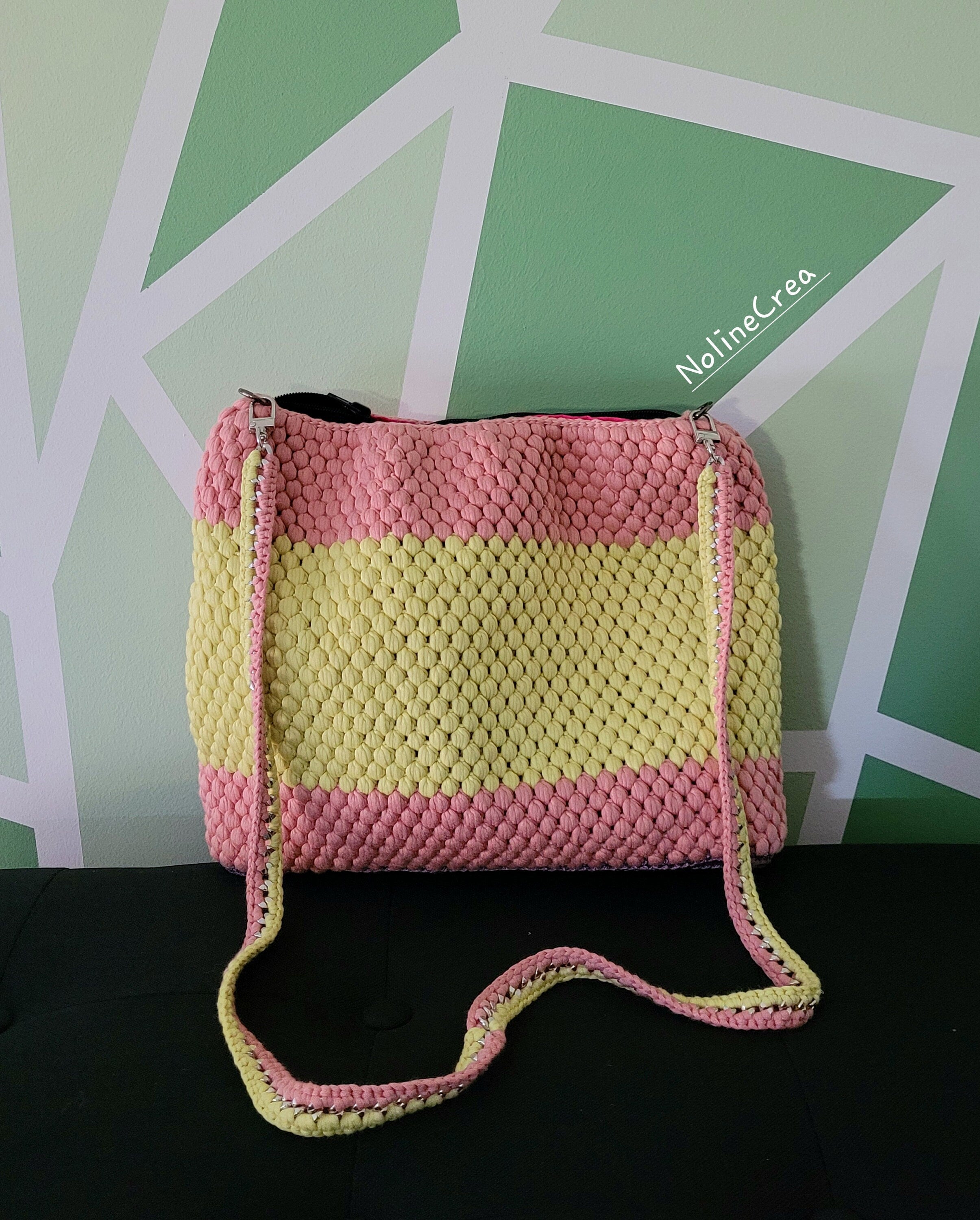 sac crochet rose et jaune