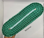 Sac à main fait au crochet avec du fil tissus vert, deux nuances, avec bandoulière