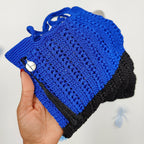 Petit totebag au crochet bleu et noir, fait main
